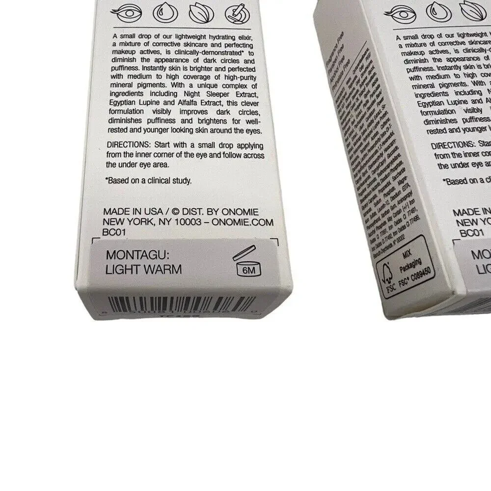 Onomie Bright Concealing Elixer Montagu Light Warm Lot of 2 NEW Dark Circle